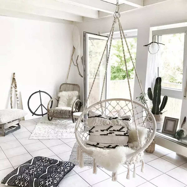 Nordic Style Round Hammock Outdoor Indoor Dormitory Bedroom Hanging Chair For Child Adult Swinging Single Safety Hammock