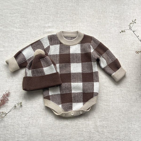 Baby Winter Checkerboard One-piece Newborn Winter Sweater