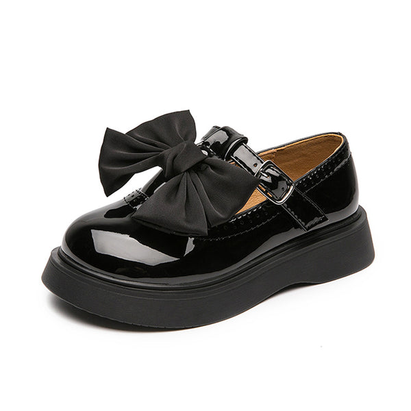 Girls' Single Shoes Black Leather Soft Sole British Style