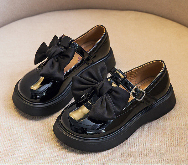 Girls' Single Shoes Black Leather Soft Sole British Style