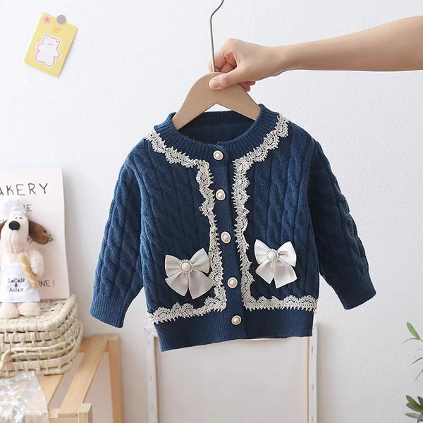 Delicate Bow Crew Neck Pullover Cardigan Sweater