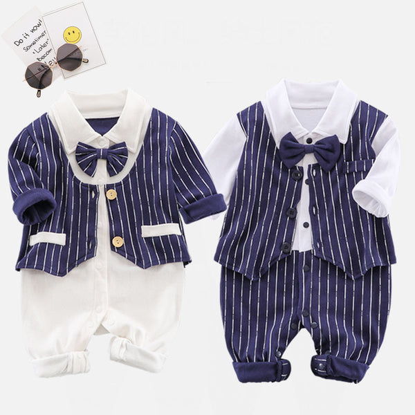 Spring And Autumn Infant One-Piece Romper Long Sleeve Baby Boy Gentleman Girl Baby Clothes