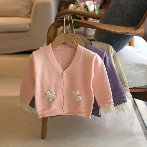 Children's Sweater Girls V-neck Floral Cardigan Sweater